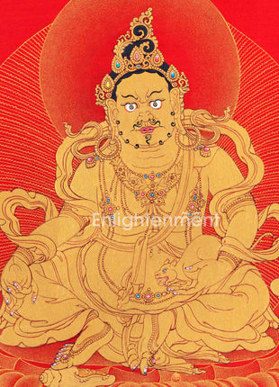 Hand-Painted Himalayan Thangka For Jambhala Mantra Practice | Traditional Wealth Deity Artwork