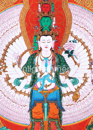 Himalayan Tibetan Thangka For 1000 Arm Chenrezig Sadhana Practice | Traditional Tibetan Bodhisattva Art