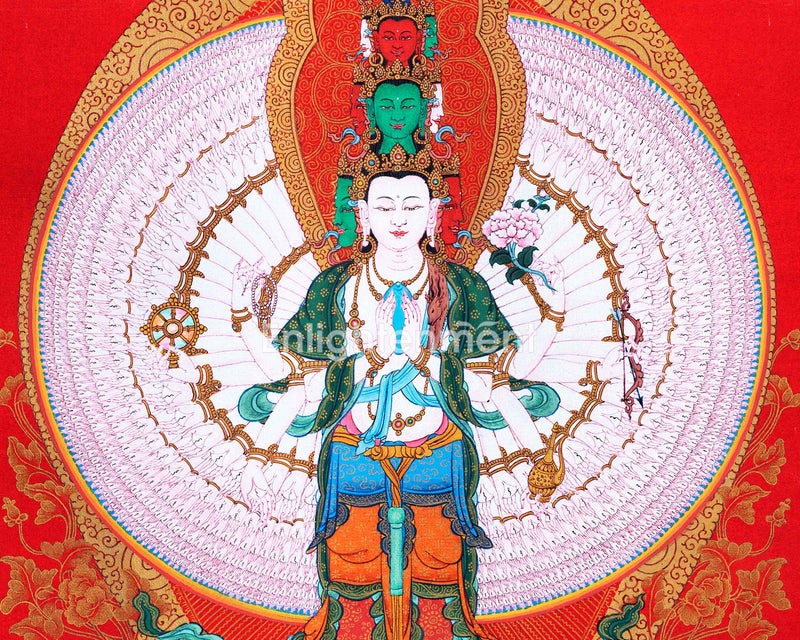Himalayan Tibetan Thangka For 1000 Arm Chenrezig Sadhana Practice | Traditional Tibetan Bodhisattva Art
