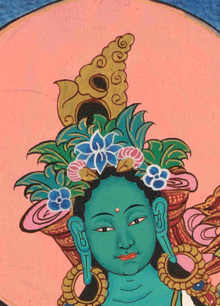 Green Tara Thangka | Religious Buddhist Art | Wall Hanging Painting