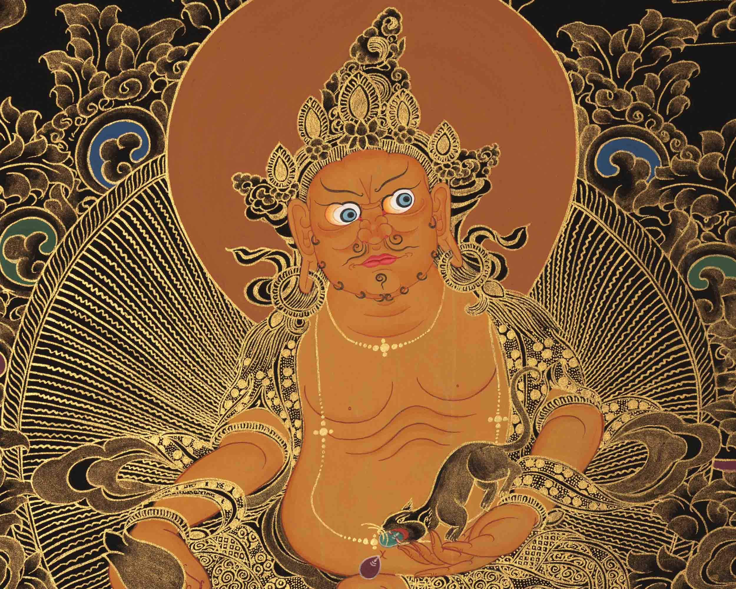 Dzambala Thangka Painting | Deity Of Wealth | Wall Decors