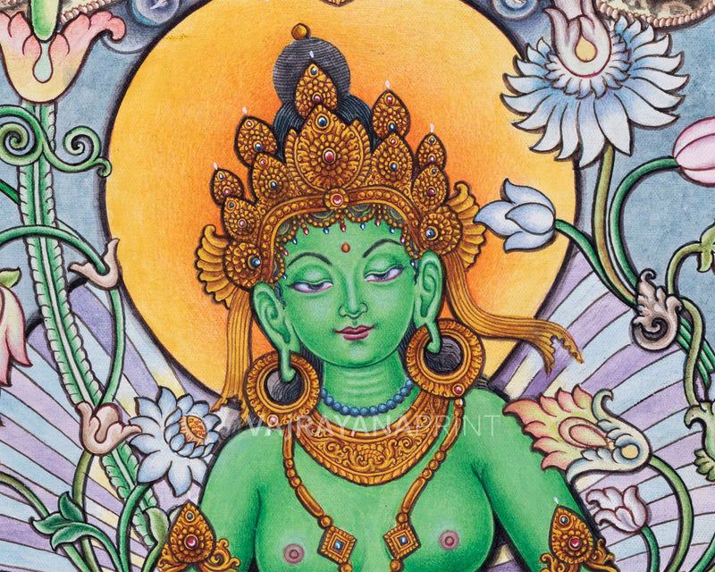 Captivating Newari Pauba Print Of Mother Green Tara Buddha | High Quality Canvas Art Print Of Tara