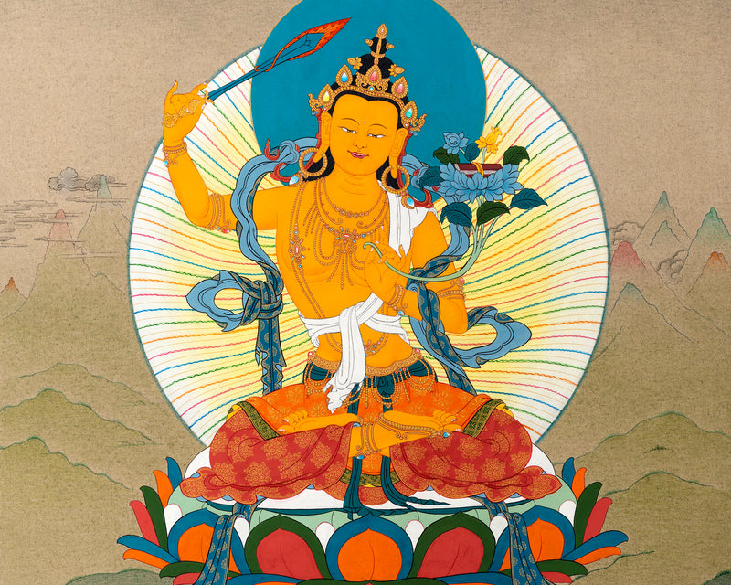 Manjushri Buddha Thangka | Traditionally Hand Painted Wisdom Deity