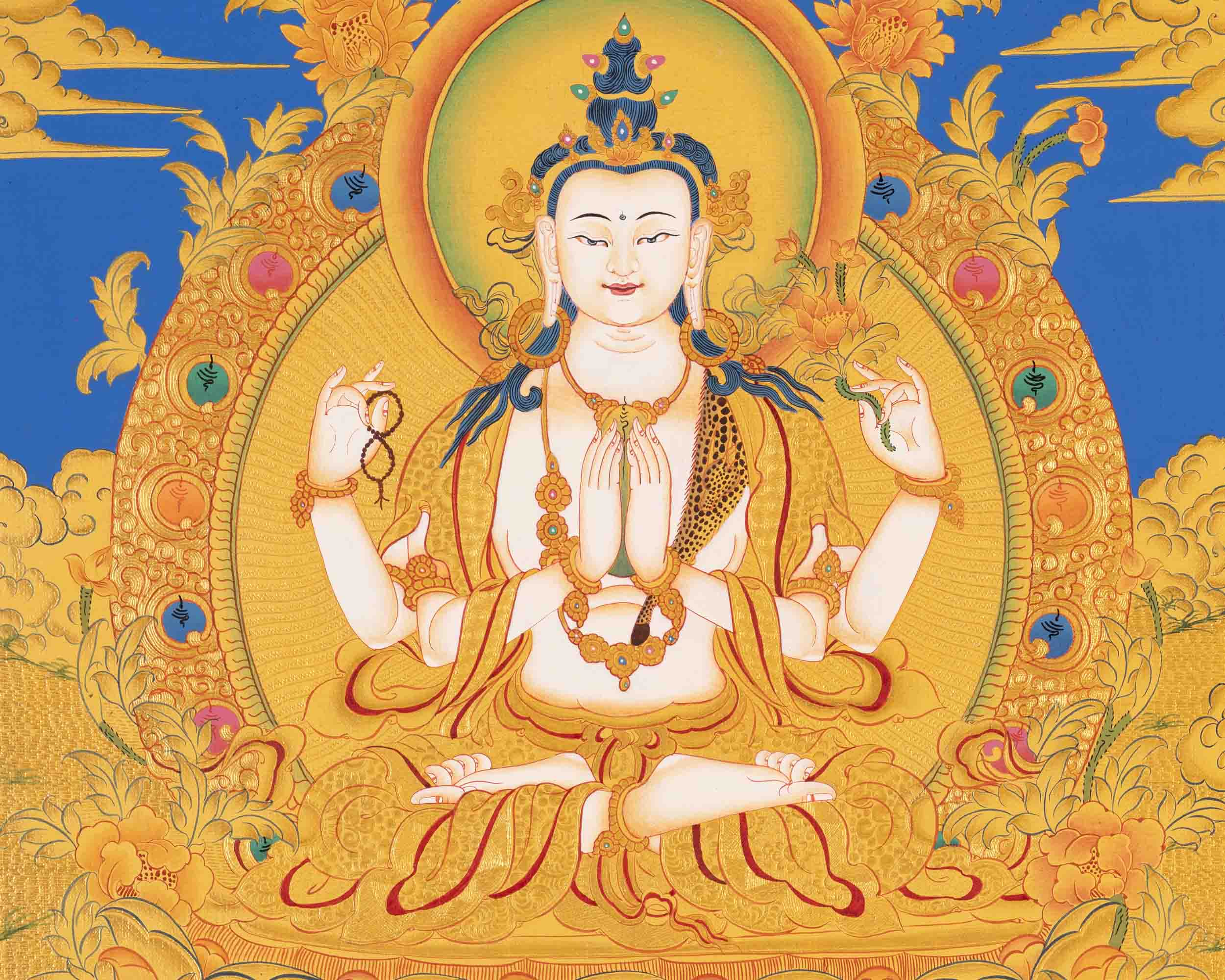 Avalokitesvara Chengrezig Thangka | Bodhisattva of Compassion