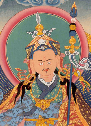 Handpainted Guru Rinpoche Surrounded By Dhyani Buddha Traditional Thangka |  Meditation And Yoga