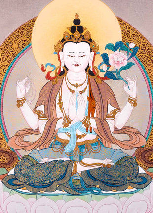 4 Armed Chenrezig Thangka | High Quality Avalokiteshvara Painting