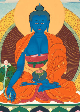Small Medicine Buddha Thangka | Hand Painted Buddhist Art