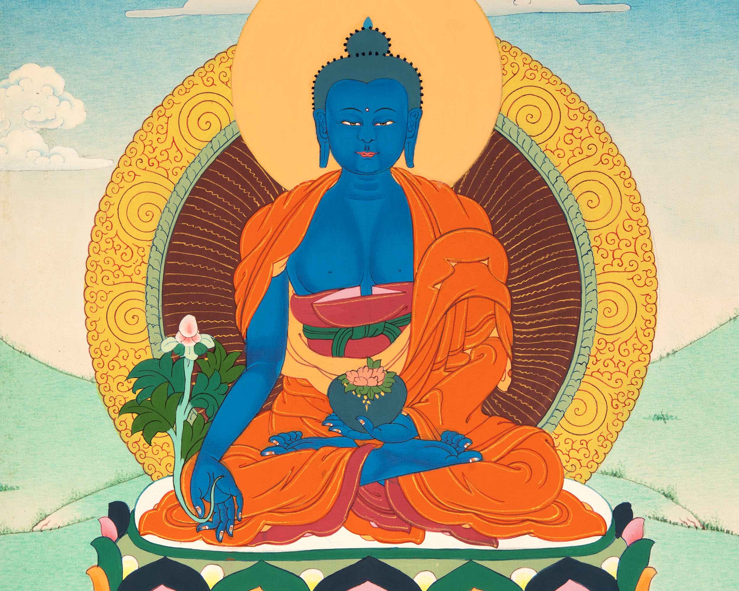 Small Medicine Buddha Thangka | Hand Painted Buddhist Art