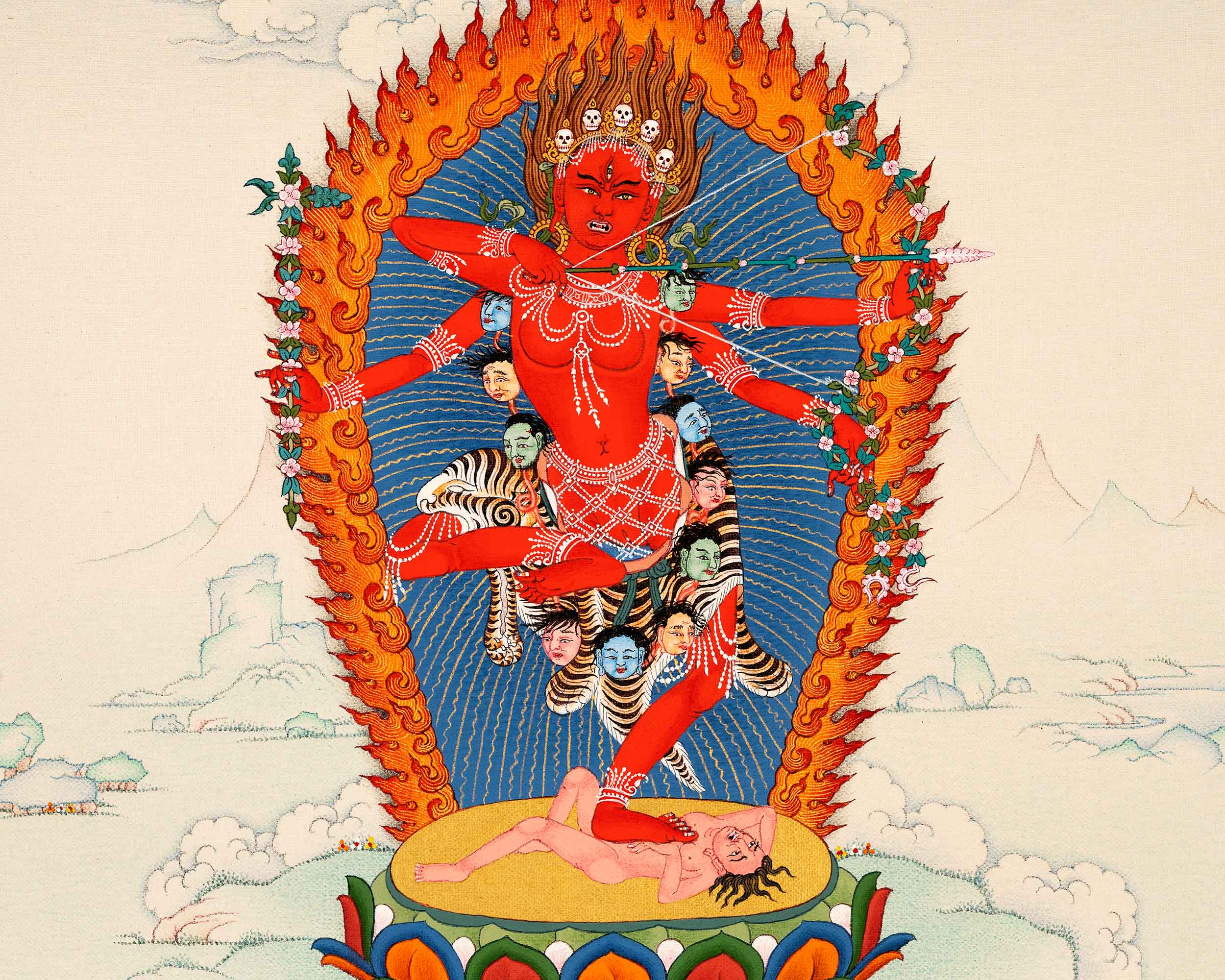 Small Kurukulla Thangka, Traditionally Hand Painted Buddhist Dakini