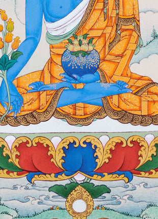Hand-Painted Thangka For Medicine Buddha Mantra Practice | Traditional Tibetan Buddhist Art
