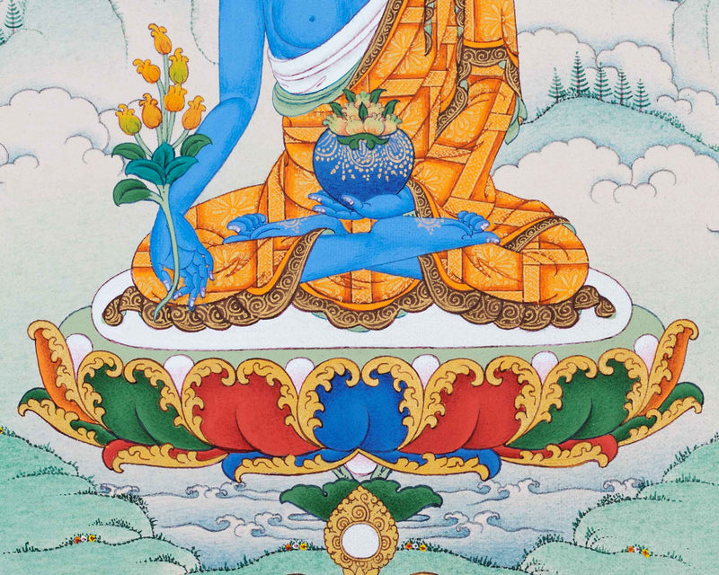 Hand-Painted Thangka For Medicine Buddha Mantra Practice | Traditional Tibetan Buddhist Art