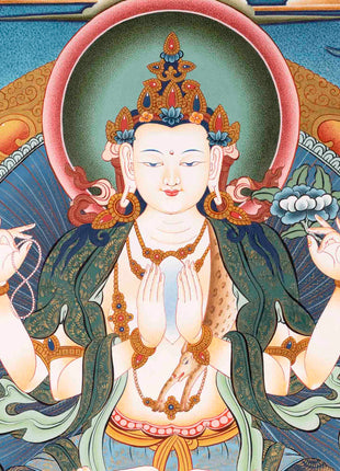 Avalokiteshvara Chenresig Thangka | Buddhist Religious Art | Wall Decors