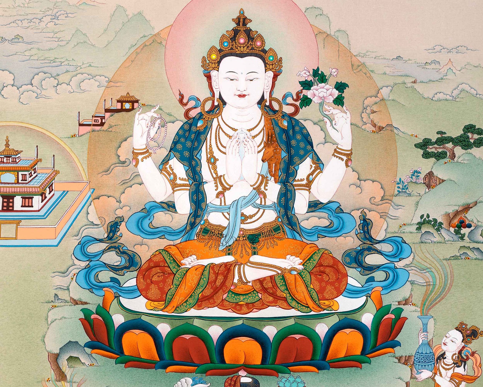 Buddhist Avalokiteshvara Thangka | Traditional Hand Painted Artwork