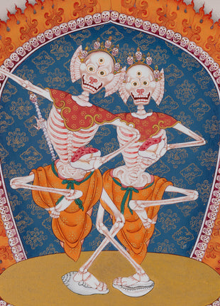 The Dancing Couple Citipati Thangka | Wrathful Lord of Charnel Ground