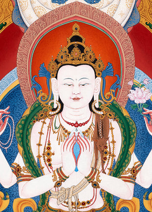Chenrezig Thangka Print  | Buddhist Art Prints | Traditional Art of Avalokiteshvara