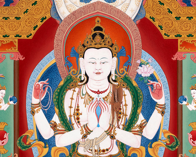 Chenrezig Thangka Print  | Buddhist Art Prints | Traditional Art of Avalokiteshvara