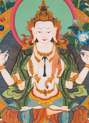 Handpainted Avalokitesvara Thangka | Chengrezig Thangka