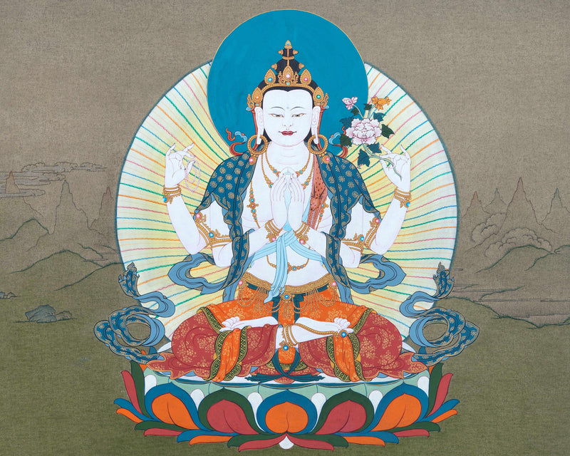 Chenrezig | Deity Of Compassion | Buddhist Painting Thangka
