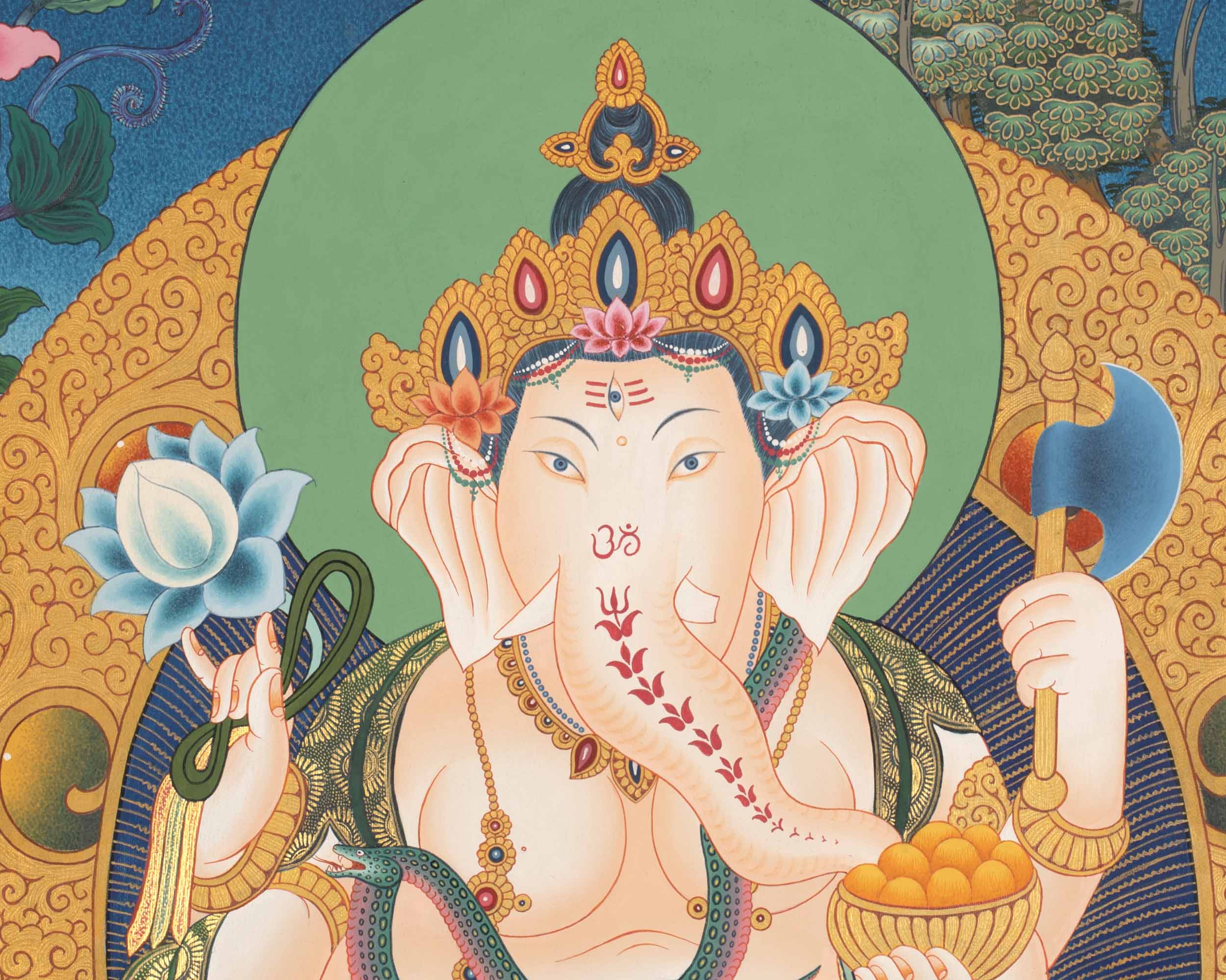 Ganesh Thangka Painting |  Hand Painted Buddhist Artwork