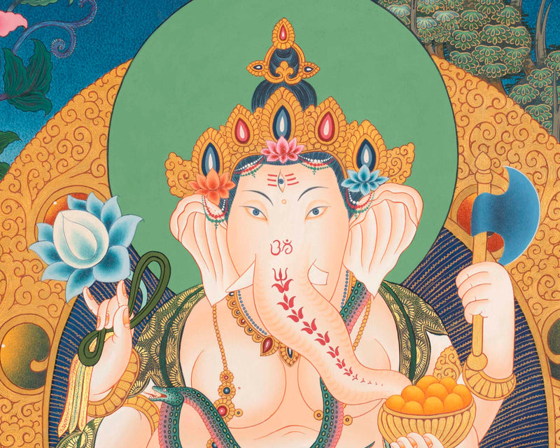 Ganesh Thangka Painting |  Hand Painted Buddhist Artwork