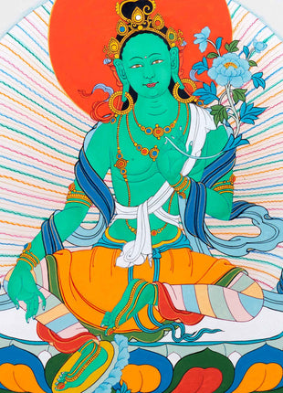 Mother Green Tara Thangka | Traditional Female Buddha