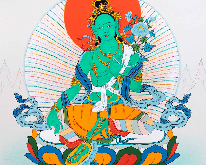 Mother Green Tara Thangka | Traditional Female Buddha