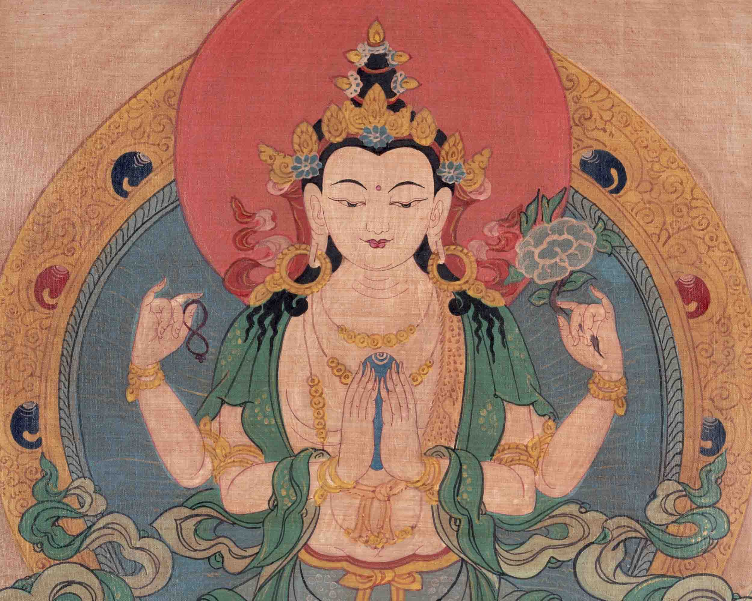 Chenresig's Compassion: A Sacred Avalokitesvara Thangka | Bodhisattva Of Compassion | Wall Decors