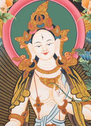 White Tara Thangka | Female Bodhisattva Art | Religious Wall Decors