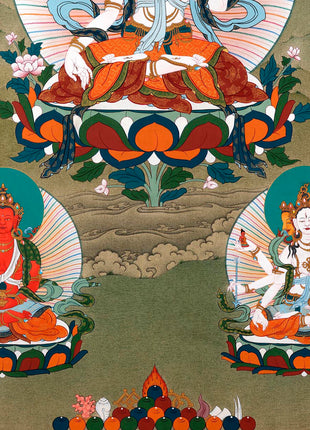 White Tara With Amitayus and Namgyalma Thangka | Long Life Deities | Tibetan Art