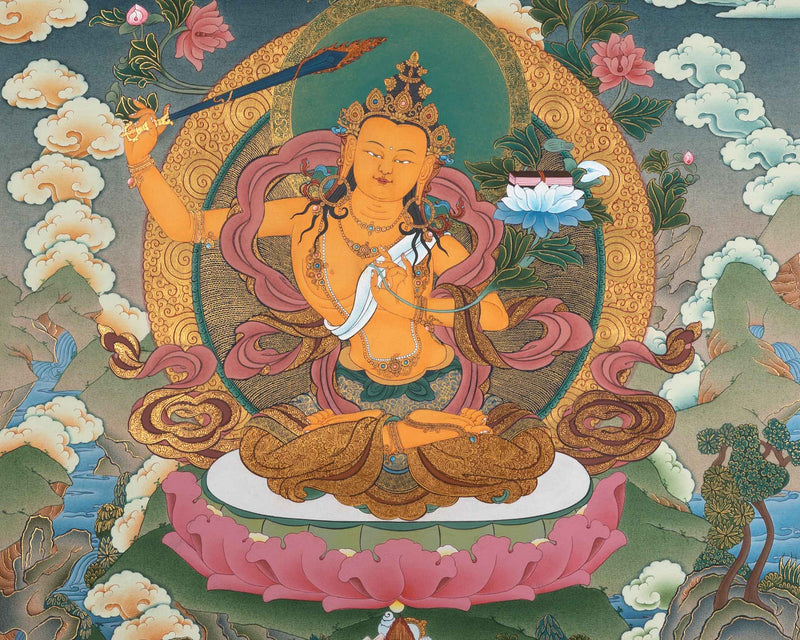 Manjushri Bodhisattva Thangka Painting | The Bodhisattva Of Wisdom Art On Cotton Canvas