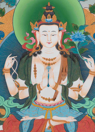 Avalokitesvara Chengrezig Thangka | Traditional Buddhist Paint | Wall Decors