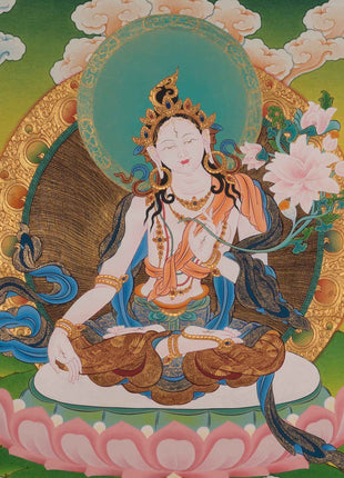 Traditionally Hand-Painted Thangka White Tara | Tibetan Buddhist Hand Painting