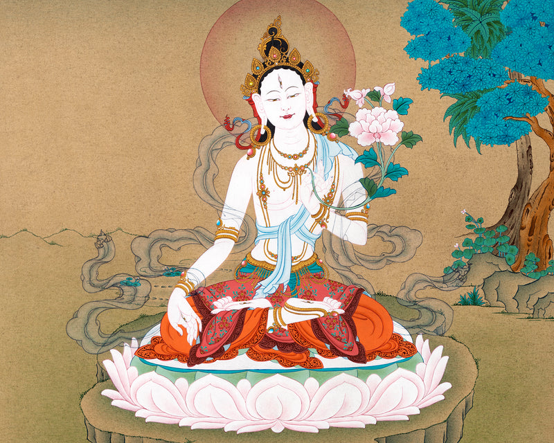 Large White Tara Thangka | Traditional Buddhist Art
