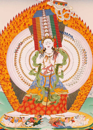 Sitatapatra Thangka Print with Green Tara, White Tara and Chenrezig