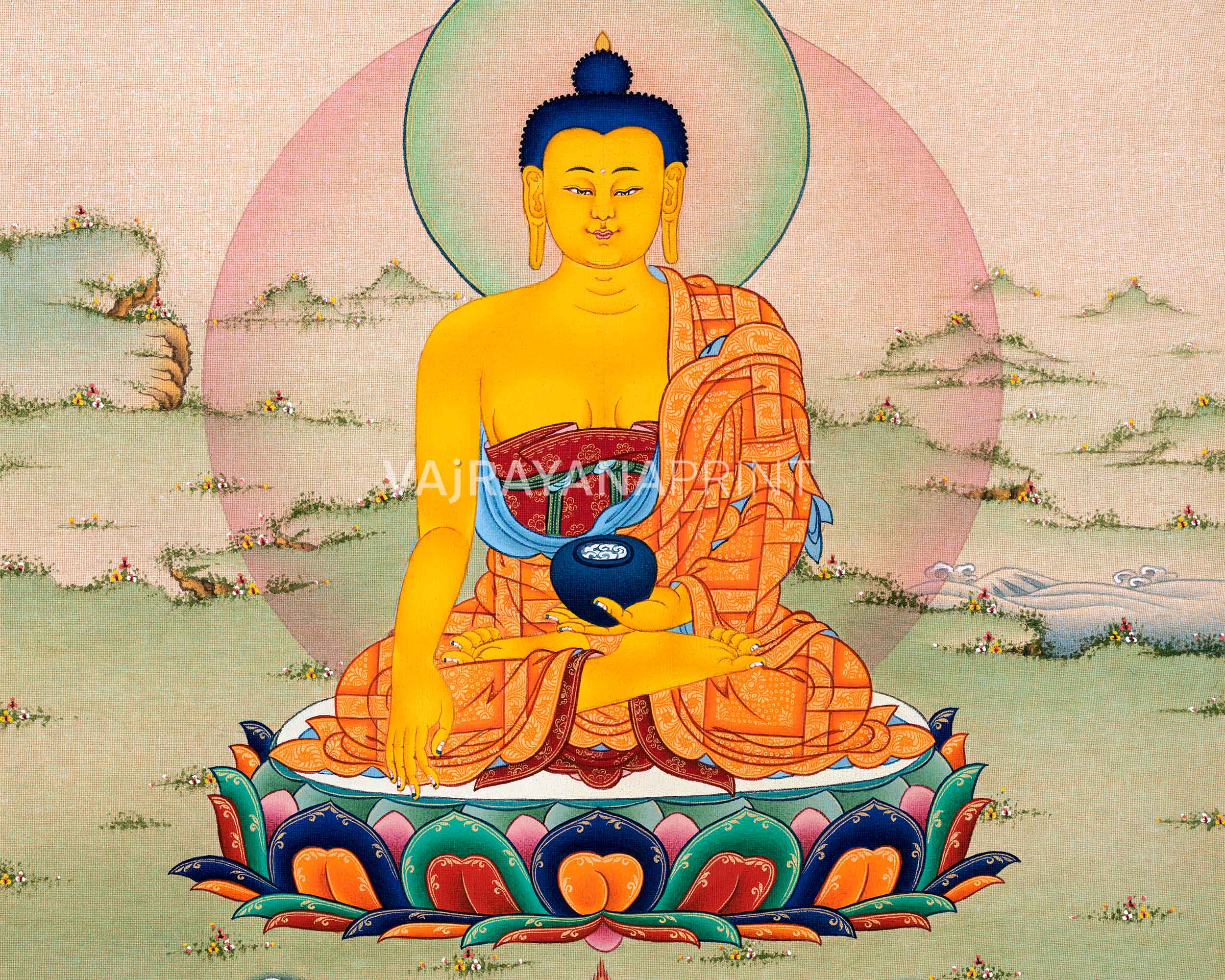 High-Quality Giclee Buddha Print On Cotton Canvas | Traditional Art Of Shakyamuni Buddha For Prayers
