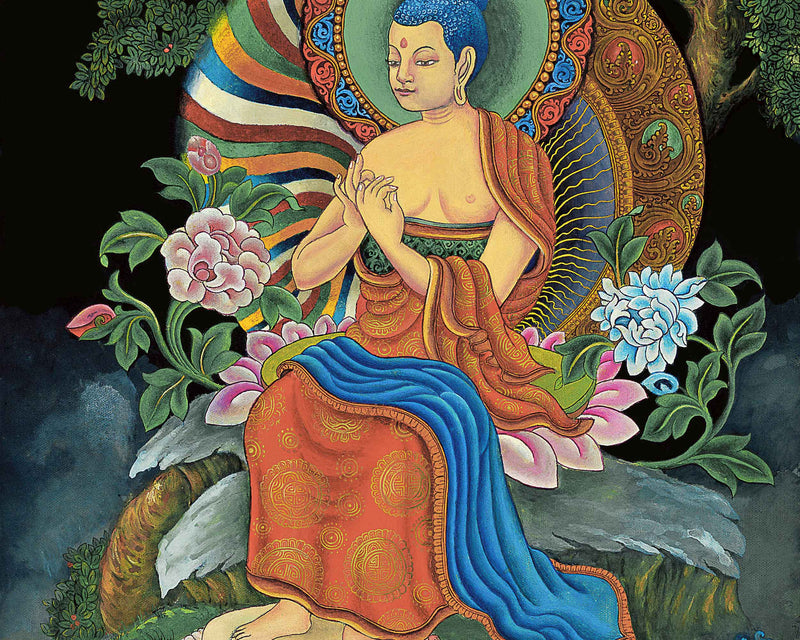 Maitreya Buddha Mantra Thangka Print | Future Buddha Thangka Print