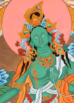 Traditional Green Tara Thangka | Gift For Buddhist | Wall Decors