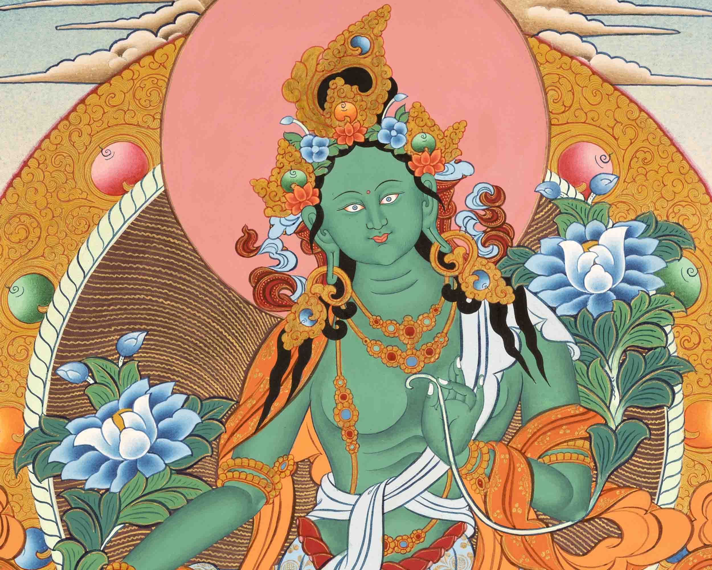Traditional Green Tara Thangka | Gift For Buddhist | Wall Decors