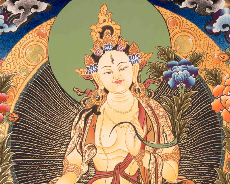 White Tara Thangka | Female Bodhisattva | Religious Buddhist Art