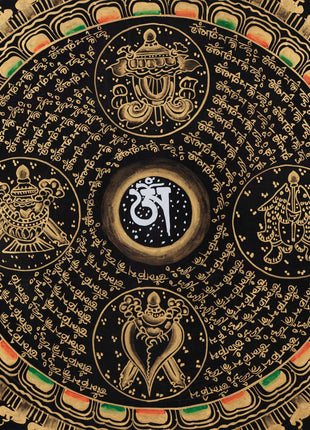 Om Mantra Mandala | Traditional Buddhist Thangka | Wall Hanging Decors