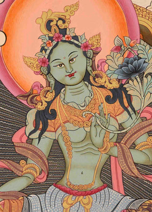 Green Tara Thangka Painting | Buddhist Gifts | Wall Decors