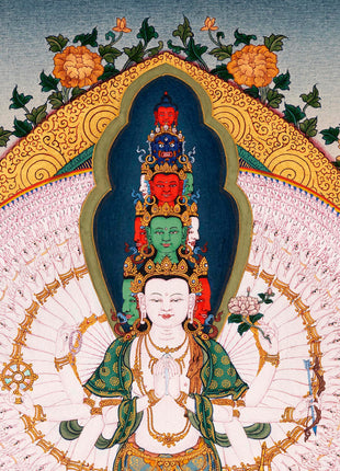 1000 Armed Avalokiteshvara, Tibetan Hand painted Small Thangka