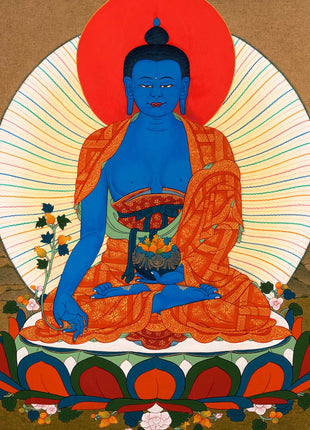 Buddha Of Medicine Bhaishajyaguru Thangka | Traditional Buddhist Art