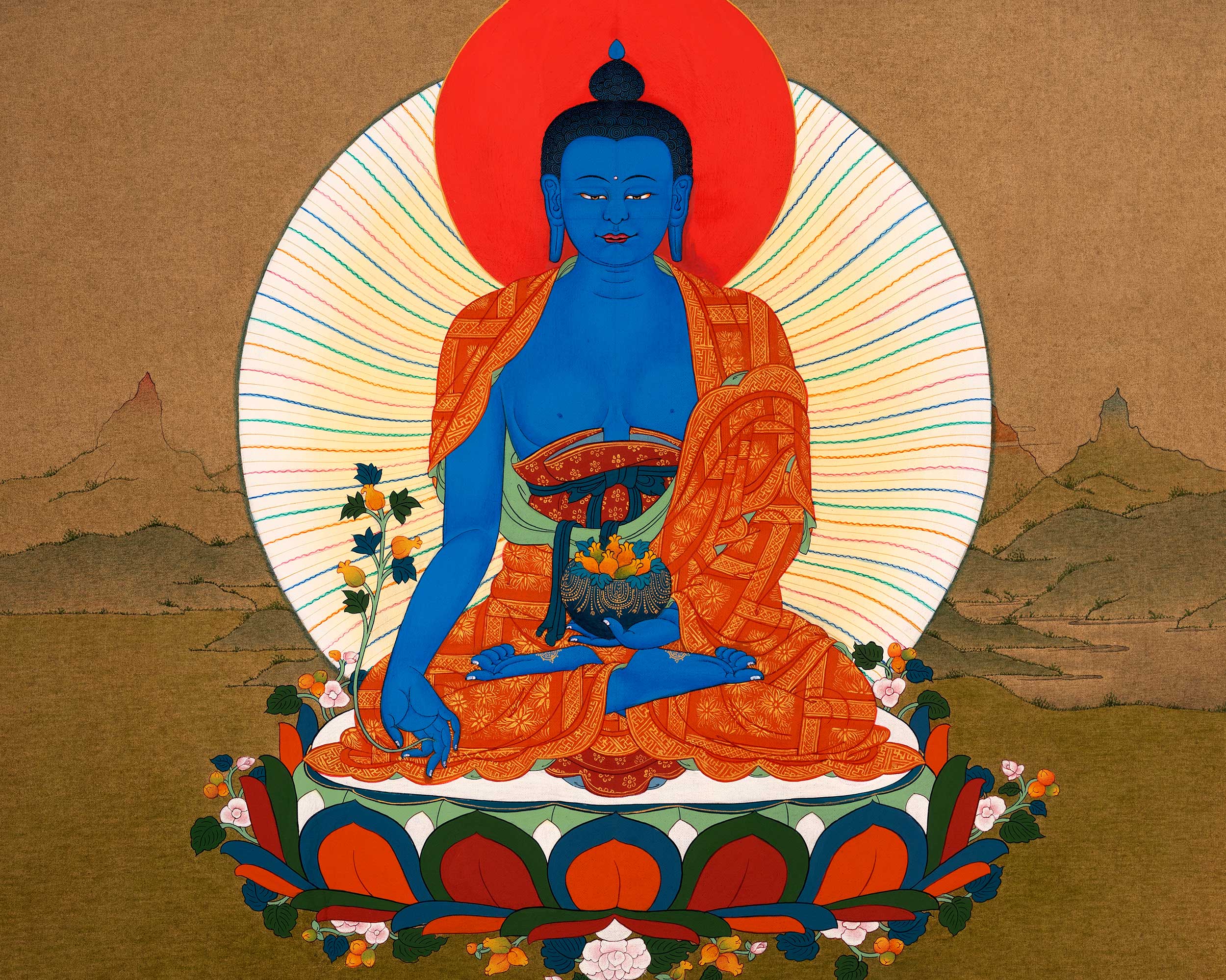 Buddha Of Medicine Bhaishajyaguru Thangka | Traditional Buddhist Art