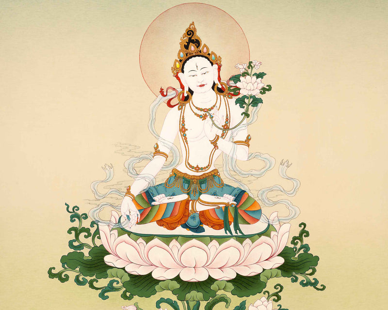 Karma Gadri Thangka of White Tara, Traditionally Hand painted Buddhist Art