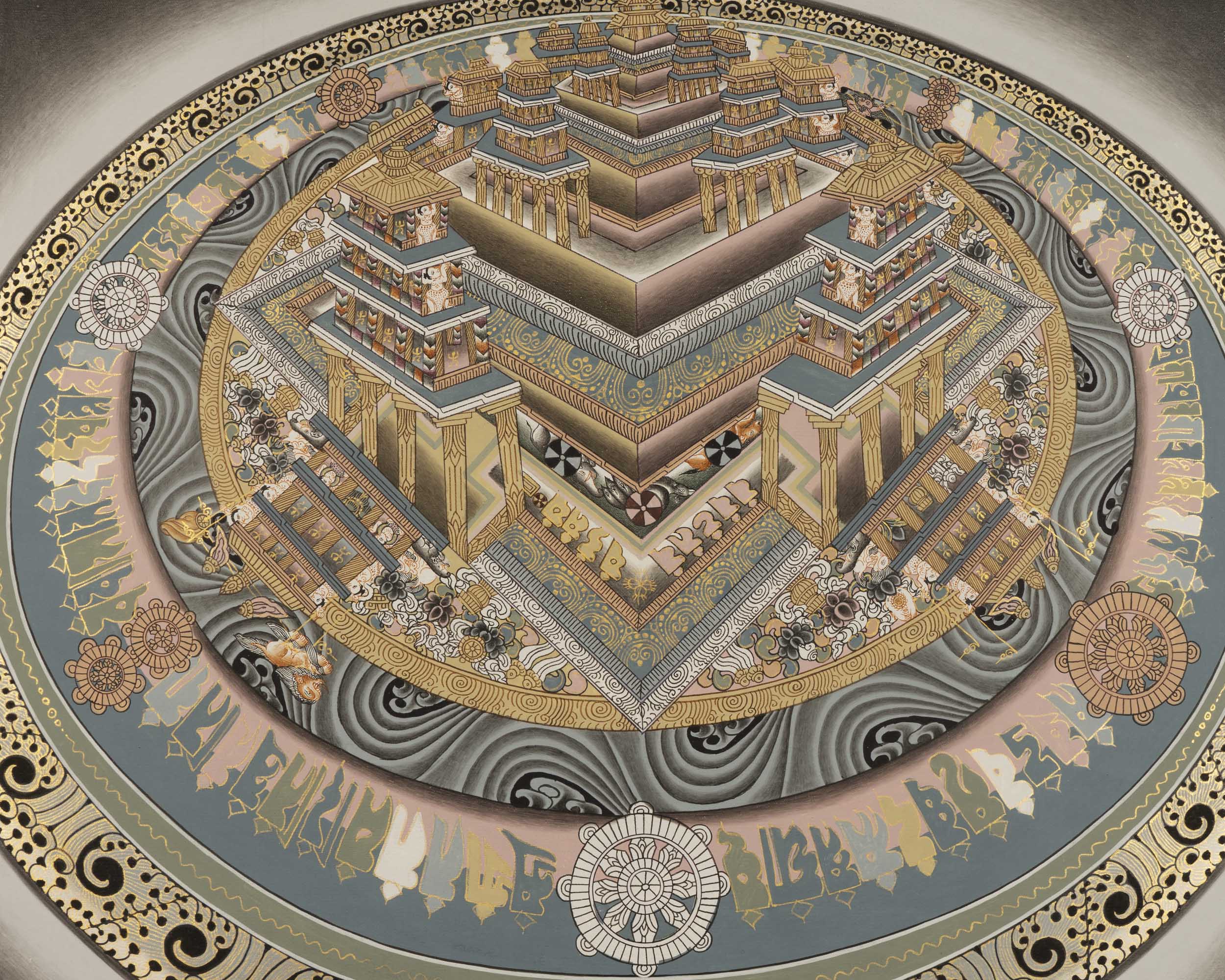 Kalachakra Palace Mandala | Handpainted 3D Art | Wall Hanging Decoration