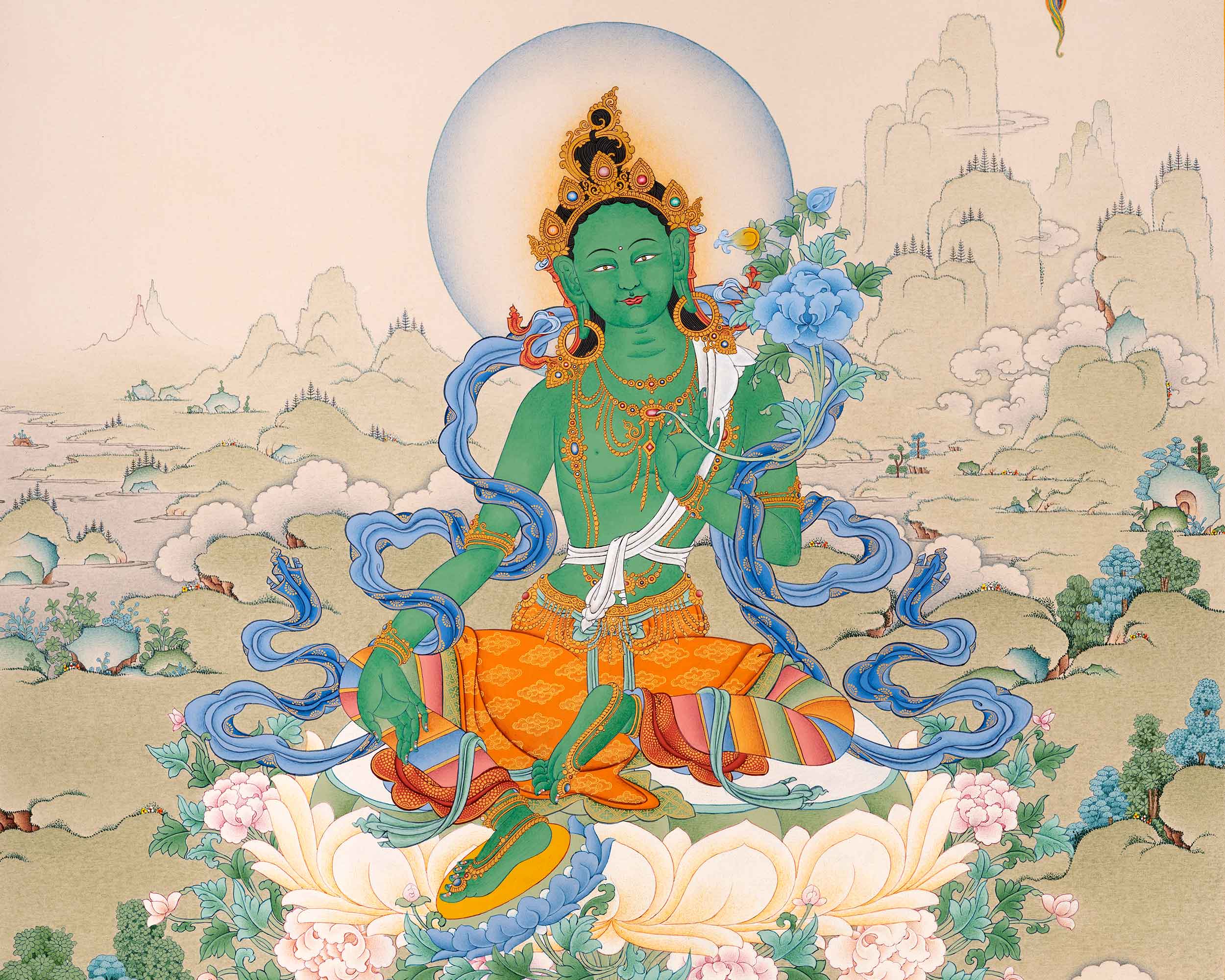 Green Tara Practice Thangka| Traditional Tibetan Hand Painting