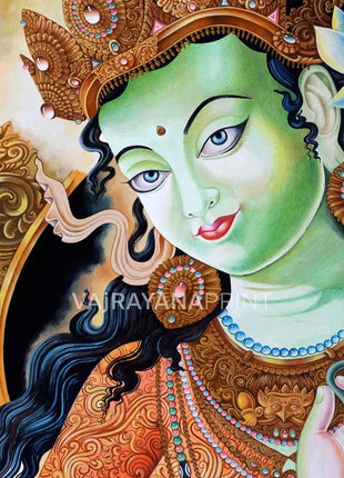 Green Tara Mantra Symbol Newari Print | Mother Of All Buddhas, Green Tara Print For Wall Hanging