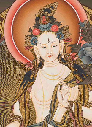 Tibetan White Tara Thangka | Female Bodhisattva Art | Wall Decors