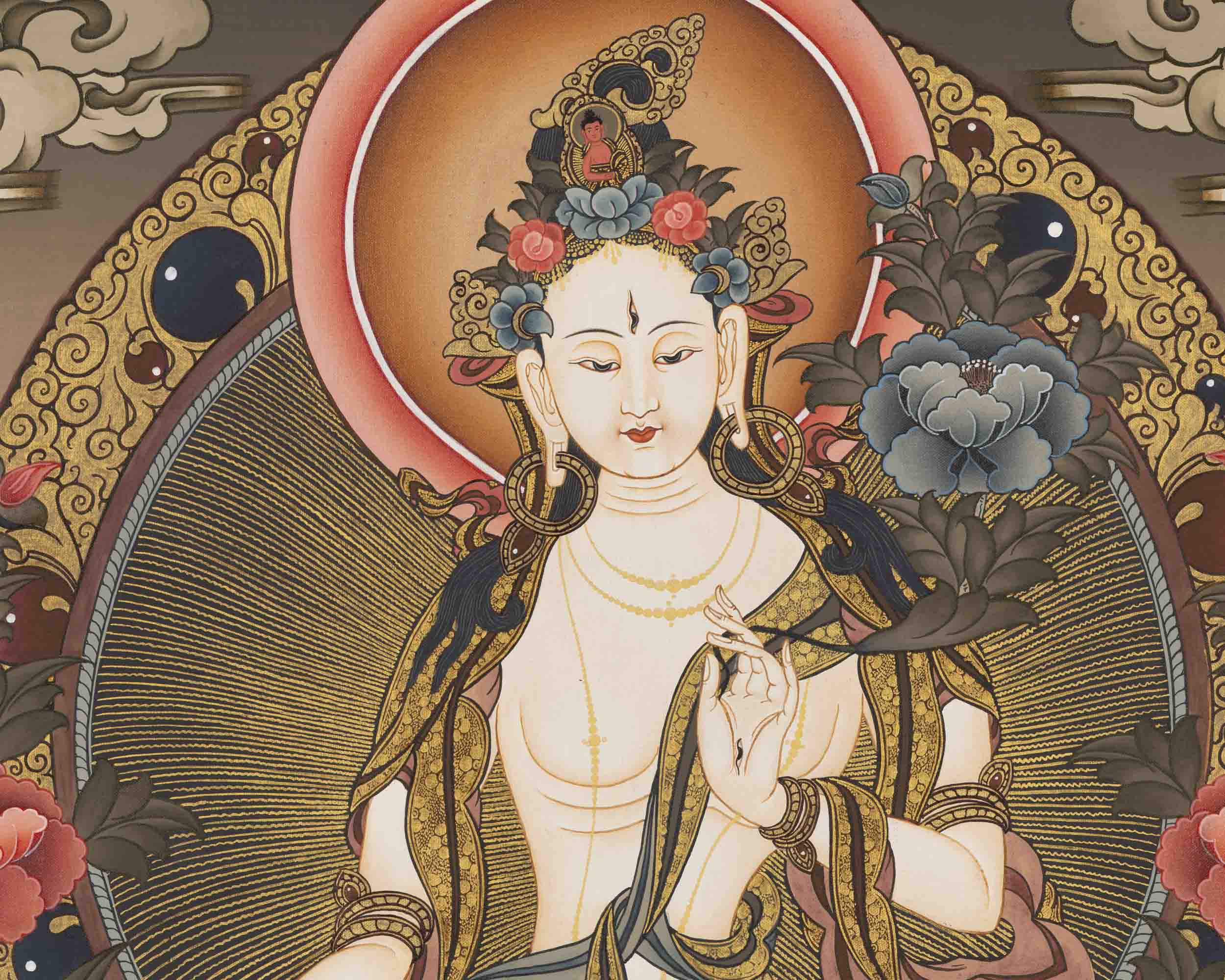 Tibetan White Tara Thangka | Female Bodhisattva Art | Wall Decors